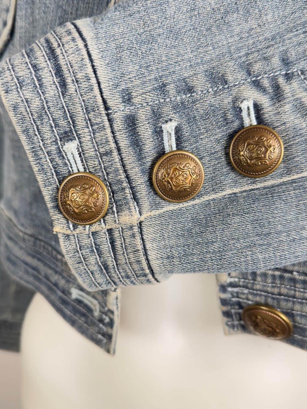 Chelsea & Theodore Cropped Military Style Denim Jacket Size M - Picture 6 of 12